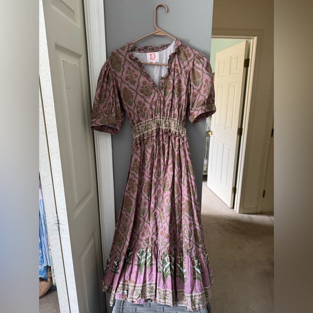 Victoria Dunn Pink and Green Puff Sleeve Sundress